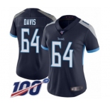 Women's Tennessee Titans #64 Nate Davis Navy Blue Team Color Vapor Untouchable Limited Player 100th Season Football Jersey