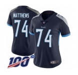 Women's Tennessee Titans #74 Bruce Matthews Navy Blue Team Color Vapor Untouchable Limited Player 100th Season Football Jersey