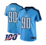 Women's Tennessee Titans #90 DaQuan Jones Limited Light Blue Rush Vapor Untouchable 100th Season Football Jersey