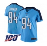 Women's Tennessee Titans #94 Austin Johnson Limited Light Blue Rush Vapor Untouchable 100th Season Football Jersey