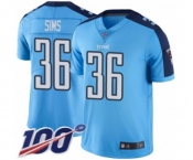 Youth Tennessee Titans #36 LeShaun Sims Limited Light Blue Rush Vapor Untouchable 100th Season Football Jersey