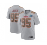 Men's Kansas City Chiefs #95 Chris Jones Gray Super Bowl LVII Patch Atmosphere Fashion Stitched Game Jersey