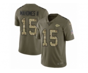 Men Nike Kansas City Chiefs #15 Patrick Mahomes II Limited Olive Camo 2017 Salute to Service NFL Jersey