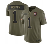 Men's Kansas City Chiefs #1 Xavier Worthy Olive 2025 Salute to Service Limited Football Stitched Jersey