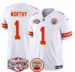 Men's Kansas City Chiefs #1 Xavier Worthy White F.U.S.E. 2024 AFC West Division Champions Vapor Limited Stitched Football Jersey