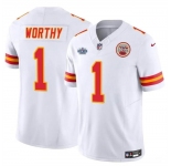 Men’s Kansas City Chiefs #1 Xavier Worthy White F.U.S.E With Draft Patch Vapor Untouchable Limited Stitched Football Jersey