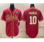 Men's Kansas City Chiefs #10 Isiah Pacheco Red With Super Bowl LVII Patch Cool Base Stitched Baseball Jersey