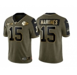 Men's Kansas City Chiefs #15 Patrick Mahomes 2021 Olive Salute To Service Golden Limited Stitched Football Jersey