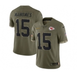 Men's Kansas City Chiefs #15 Patrick Mahomes 2022 Olive Salute To Service Limited Stitched Jersey