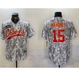 Men's Kansas City Chiefs #15 Patrick Mahomes 2024 Arctic Camo Salute To Service Stitched Baseball Jersey
