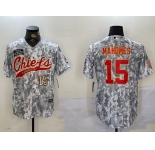 Men's Kansas City Chiefs #15 Patrick Mahomes 2024 Arctic Camo Salute To Service Stitched Baseball Jerseys