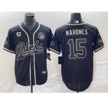 Men's Kansas City Chiefs #15 Patrick Mahomes Black C Patch Cool Base Stitched Baseball Jersey