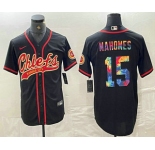 Men's Kansas City Chiefs #15 Patrick Mahomes Black Multi Color With Patch Cool Base Stitched Baseball Jersey
