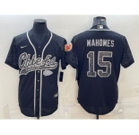 Men's Kansas City Chiefs #15 Patrick Mahomes Black Reflective With Patch Cool Base Stitched Baseball Jersey