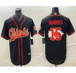 Men's Kansas City Chiefs #15 Patrick Mahomes Black Team Big Logo With Patch Cool Base Stitched Baseball Jersey
