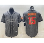 Men's Kansas City Chiefs #15 Patrick Mahomes Gray With Patch Cool Base Stitched Baseball Jersey
