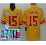 Men's Kansas City Chiefs #15 Patrick Mahomes Limited Yellow Inverted Super Bowl LVII Vapor Jersey