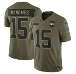 Men's Kansas City Chiefs #15 Patrick Mahomes Olive 2025 Salute to Service Limited Football Stitched Jersey