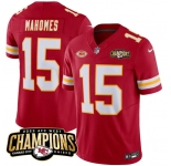 Men’s Kansas City Chiefs #15 Patrick Mahomes Red 2023 F.U.S.E. AFC West Champions With NKH Patch Vapor Untouchable Limited Football Stitched Jersey