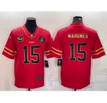 Men's Kansas City Chiefs #15 Patrick Mahomes Red Gold With C Patch Stitched Football Jersey