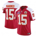 Men’s Kansas City Chiefs #15 Patrick Mahomes Red White 2024 F.U.S.E. Super Bowl LVIII Patch Vapor Untouchable Limited Football Stitched Jersey