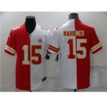 Men's Kansas City Chiefs #15 Patrick Mahomes Red White Split Vapor Limited Stitched Football Jersey
