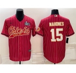 Men's Kansas City Chiefs #15 Patrick Mahomes Red With Super Bowl LVII Patch Cool Base Stitched Baseball Jersey