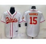 Men's Kansas City Chiefs #15 Patrick Mahomes White With Patch Cool Base Stitched Baseball Jersey