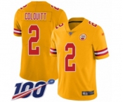 Men's Kansas City Chiefs #2 Dustin Colquitt Limited Gold Inverted Legend 100th Season Football Jersey