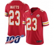 Men's Kansas City Chiefs #23 Armani Watts Red Team Color Vapor Untouchable Limited Player 100th Season Football Jersey