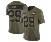Men's Kansas City Chiefs #29 Kareem Hunt Olive 2025 Salute to Service Limited Football Stitched Jersey