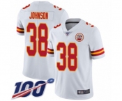 Men's Kansas City Chiefs #38 Dontae Johnson White Vapor Untouchable Limited Player 100th Season Football Jersey