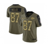Men's Kansas City Chiefs #87 Travis Kelce 2021 Olive Camo Salute To Service Limited Stitched Football Jersey