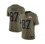 Men's Kansas City Chiefs #87 Travis Kelce 2022 Olive Salute To Service Limited Stitched Jersey