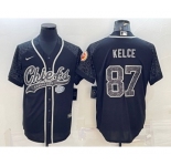 Men's Kansas City Chiefs #87 Travis Kelce Black Reflective With Patch Cool Base Stitched Baseball Jersey