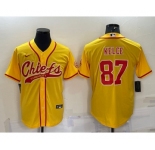 Men's Kansas City Chiefs #87 Travis Kelce Gold With Patch Cool Base Stitched Baseball Jersey