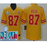 Men's Kansas City Chiefs #87 Travis Kelce Limited Yellow Inverted Super Bowl LVII Vapor Jersey