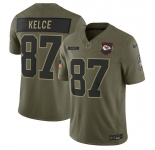 Men's Kansas City Chiefs #87 Travis Kelce Olive 2025 Salute to Service Limited Football Stitched Jersey