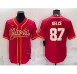 Men's Kansas City Chiefs #87 Travis Kelce Red Stitched Cool Base Nike Baseball Jersey