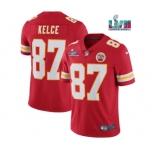 Men’s Kansas City Chiefs #87 Travis Kelce Red Super Bowl LVII Patch Vapor Untouchable Limited Stitched Jersey