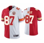 Men’s Kansas City Chiefs #87 Travis Kelce Red & White Split Limited Stitched Jersey