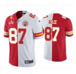 Men's Kansas City Chiefs #87 Travis Kelce Red White Split Vapor Limited 2021 Super Bowl LIV Stitched Jersey