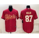 Men's Kansas City Chiefs #87 Travis Kelce Red With Patch Cool Base Stitched Baseball Jersey