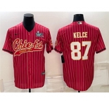 Men's Kansas City Chiefs #87 Travis Kelce Red With Super Bowl LVII Patch Cool Base Stitched Baseball Jersey