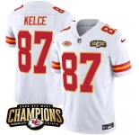 Men’s Kansas City Chiefs #87 Travis Kelce White 2023 F.U.S.E. AFC West Champions With NKH Patch Vapor Untouchable Limited Football Stitched Jersey