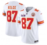 Men’s Kansas City Chiefs #87 Travis Kelce White F.U.S.E. Super Bowl LVIII Patch Vapor Untouchable Limited Football Stitched Jersey