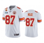 Men’s Kansas City Chiefs #87 Travis Kelce White Super Bowl LVII Patch And 4-star C Patch Vapor Untouchable Limited Stitched Jersey