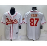Men's Kansas City Chiefs #87 Travis Kelce White With Patch Cool Base Stitched Baseball Jersey