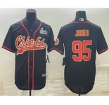 Men's Kansas City Chiefs #95 Chris Jones Black With Super Bowl LVII Patch Cool Base Stitched Baseball Jersey