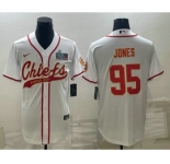 Men's Kansas City Chiefs #95 Chris Jones White With Super Bowl LVII Patch Cool Base Stitched Baseball Jersey